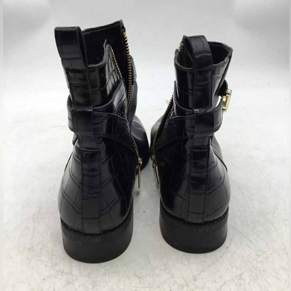 Michael Kors MK Farrah Flat Black Gold Leather Ankle Riding Boots Size 9 - Picture 5 of 7